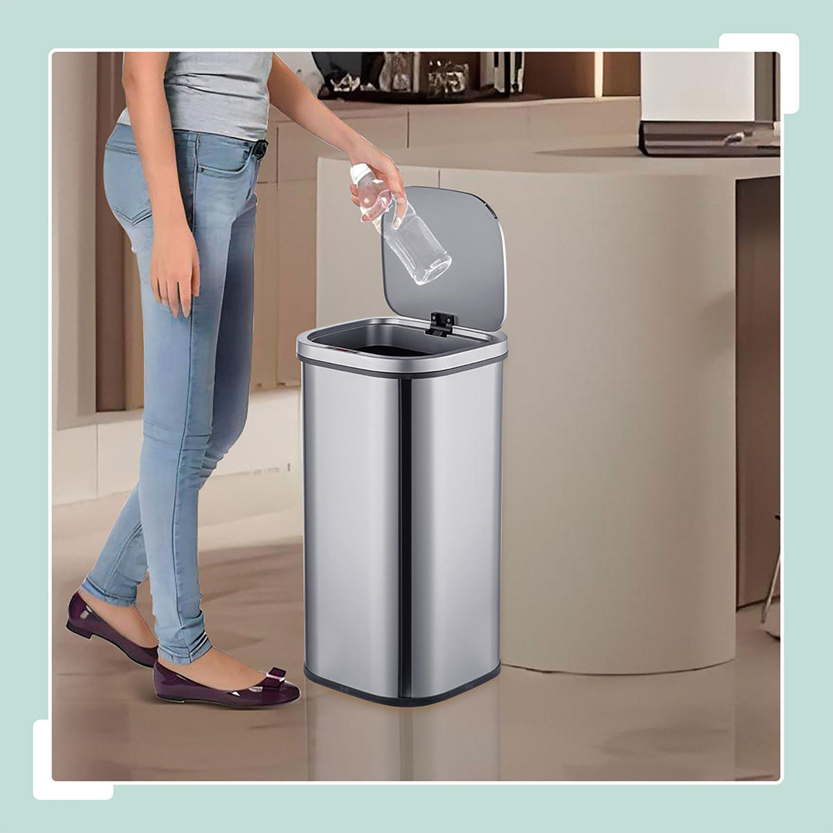 SENZOROVÝ kôš - strieborná, kov/plast (25/52.5/25cm) - Relaxdays