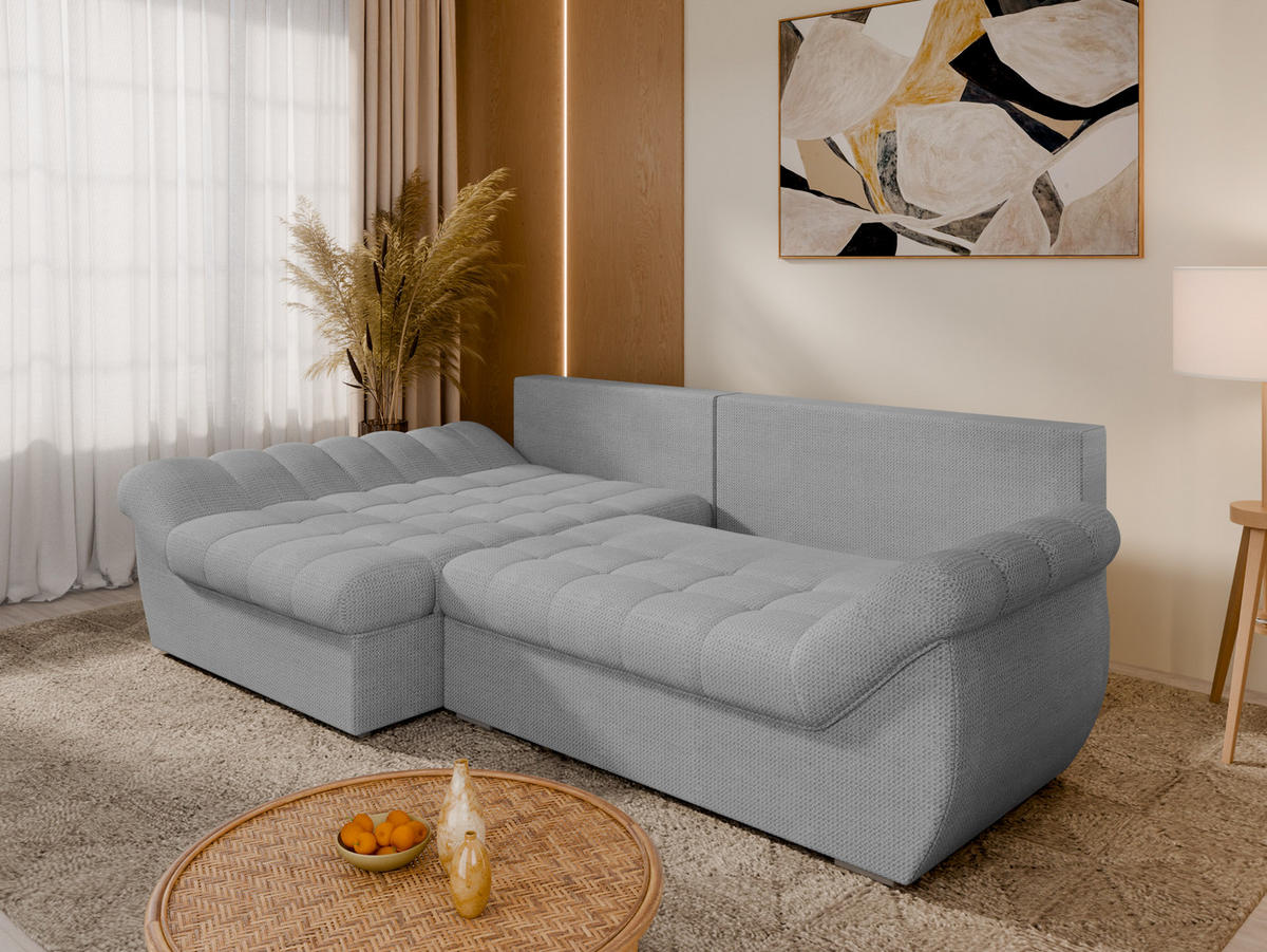 ECKSOFA ZAYA mit Schlaffunktion L-Form, Sofa mit Bettkasten, Wohnzimmersofa, Couch, Soffa, Bettsofa, LINKS- Hellgrau - Hellgrau, Holz (279/175cm) - Homesy