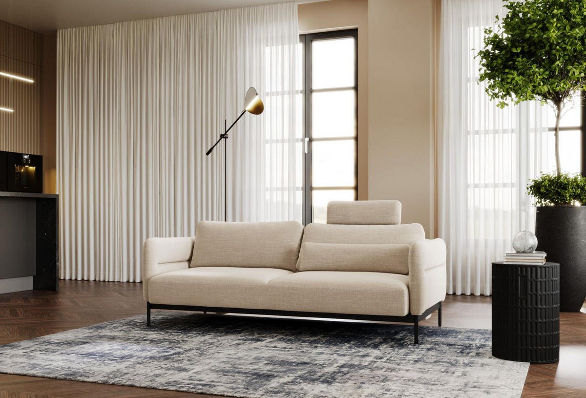 3-SITZER-SOFA Solianero Beige 223 cm - Beige/Schwarz, Textil/Metall (223/95/96cm) - Selsey