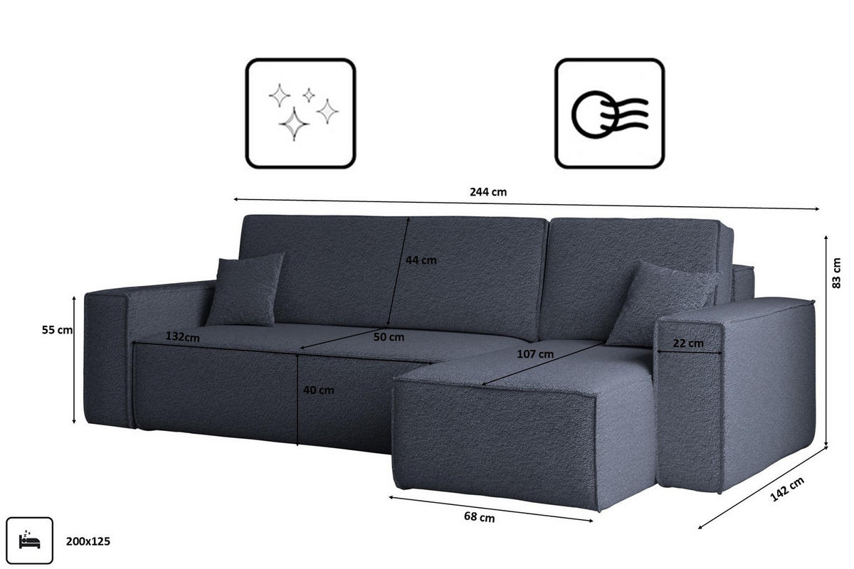 ECKSOFA Mit Schlaffunktion Und Bettkasten L-Form BEST Stoff Abriamo Dunkelblau Rechts - Dunkelblau, Holz/Textil (244/142cm) - Kaiser Möbel