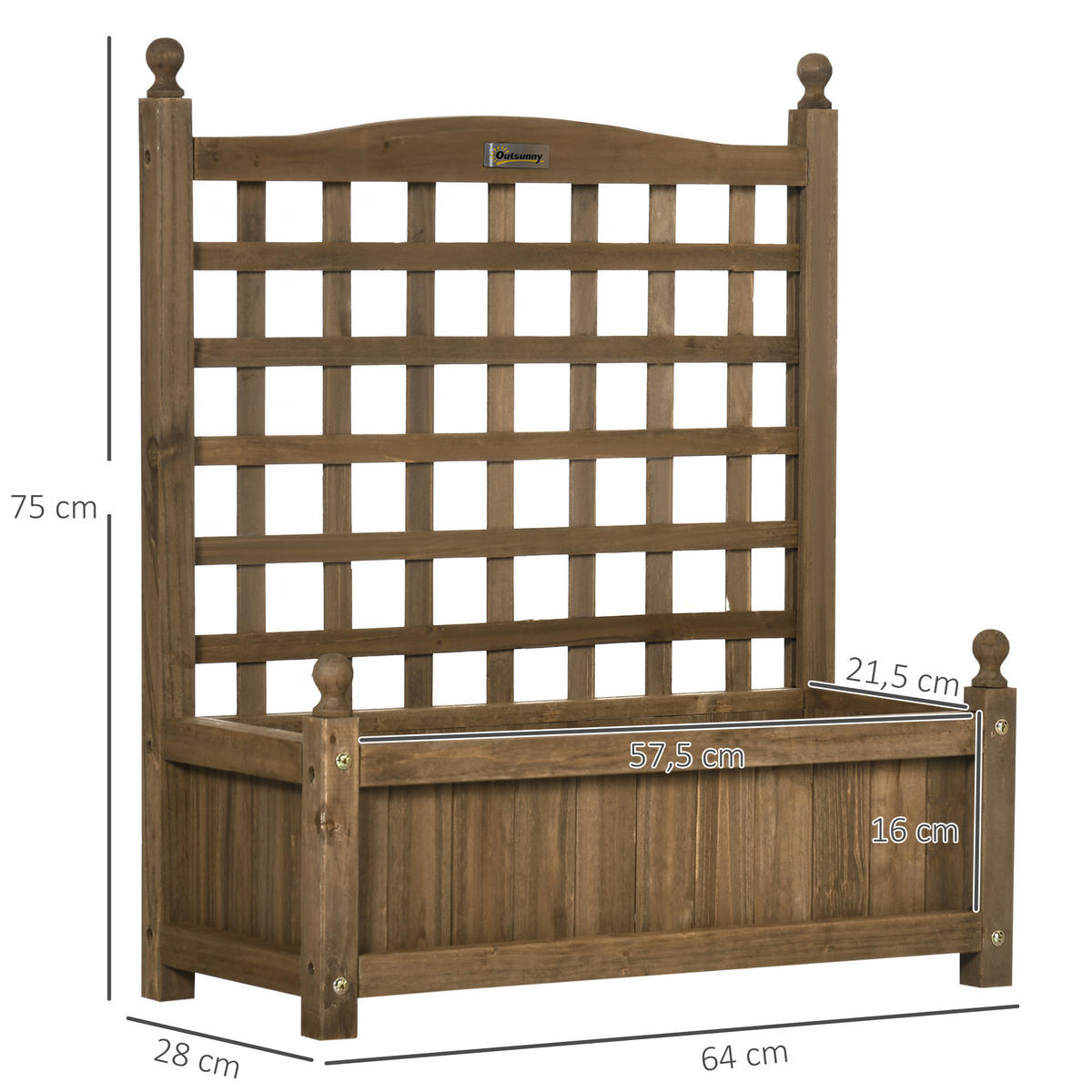HOCHBEET DE-12162 mit Rankgitter 64/28/75 cm mit Bewässerung Natur - Braun, Holz (64/75/28cm) - ComfortXL
