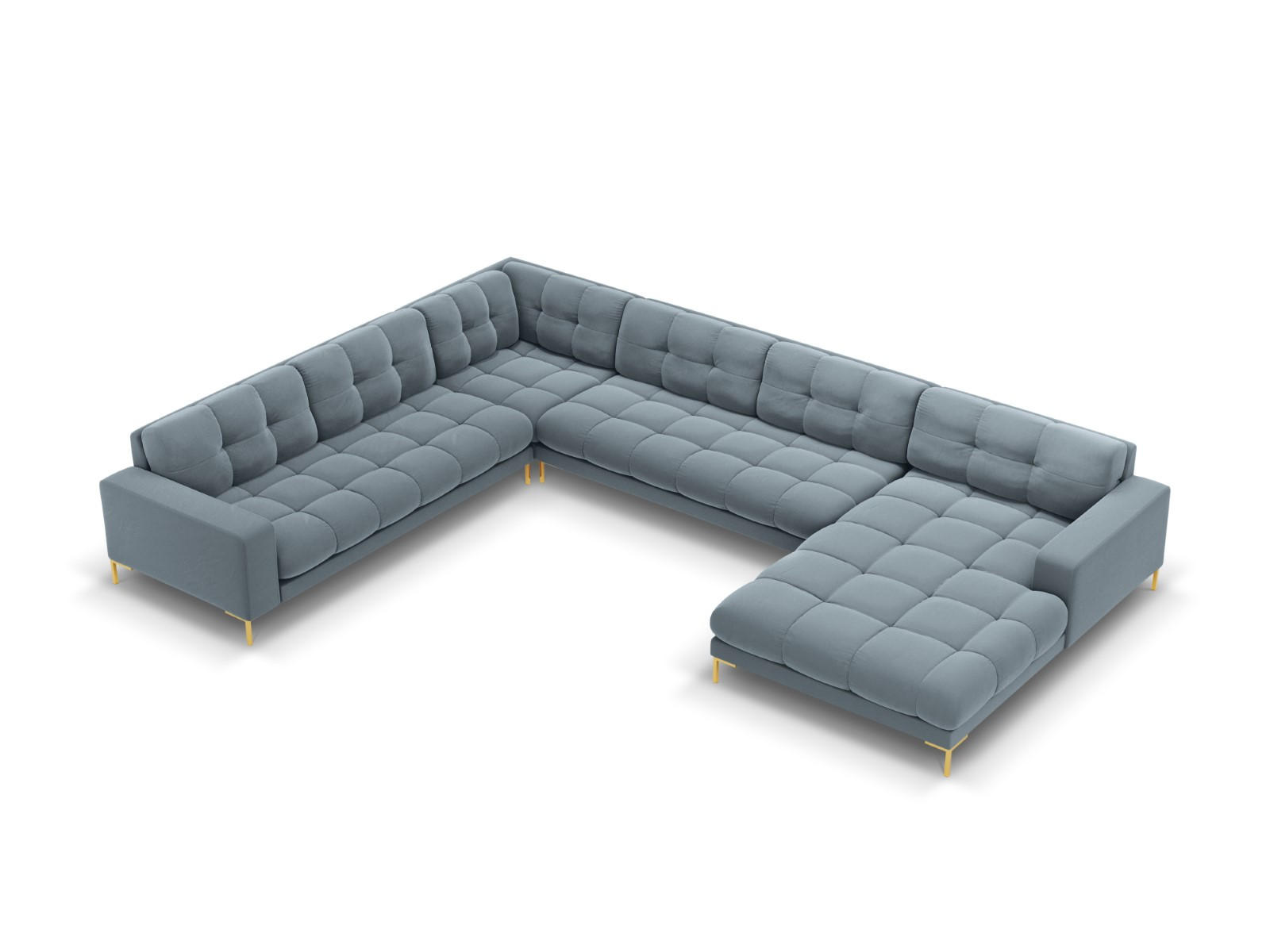 PANORAMASOFA links Mamaia aus Samt hellblau 7 Sitzplätze - Hellblau, Textil (256/75/327cm) - Micadoni