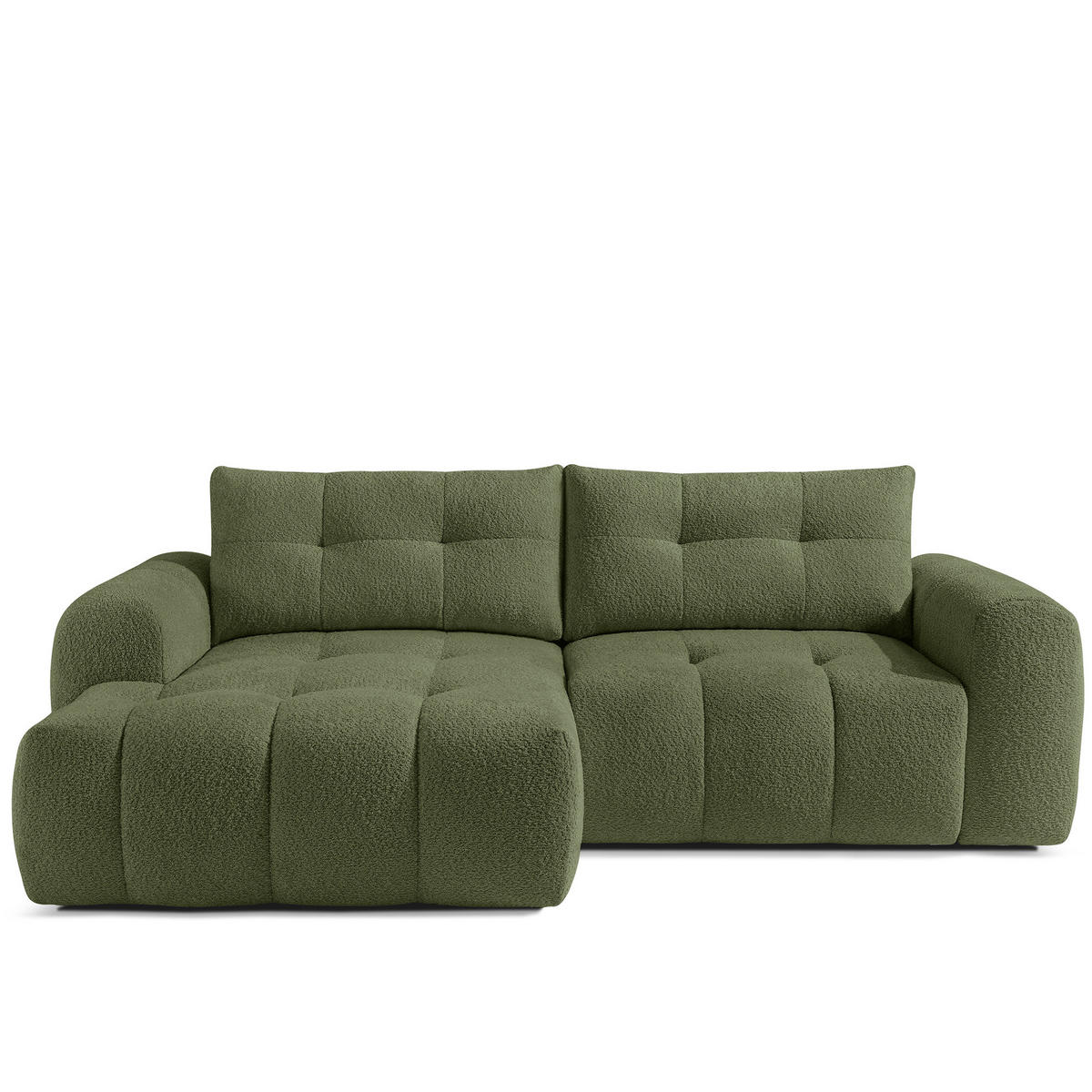 ECKSOFA MIT HOCKER RAVIA, Bouclé, Olivgrün - Olivgrün, Holz/Textil (96/50cm) - KONSIMO®
