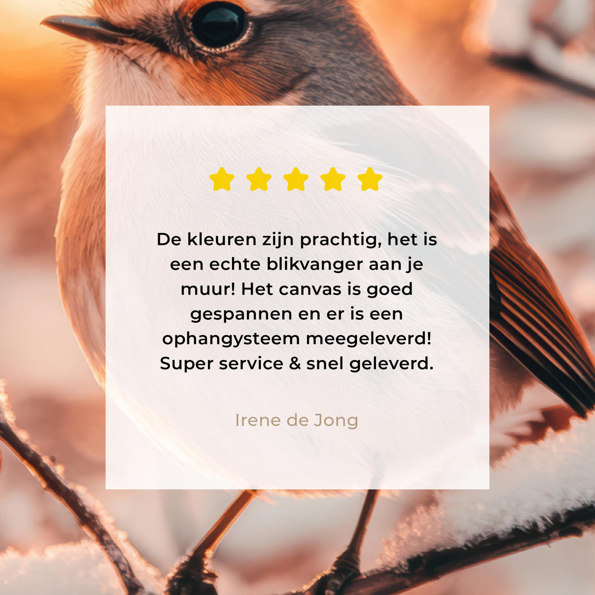 LEINWANDBILD Vogel - Zweig - Winter - Tiere - Schnee Wandbild Wohnzimmer 60x80 cm - Bernsteinfarben, Textil (60/80cm) - MuchoWow