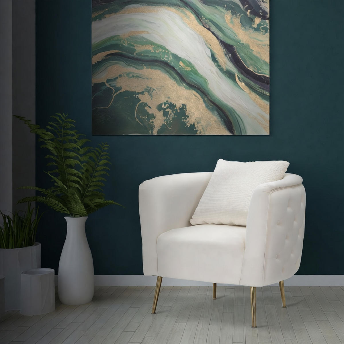 SESSEL Bucarest, cremefarben und goldfarben, Stoff, Sperrholz und Metall, 76 x 74 x 73 cm - Goldfarben/Creme, Holzwerkstoff/Kunststoff (76/73/74cm) - Mauro Ferretti