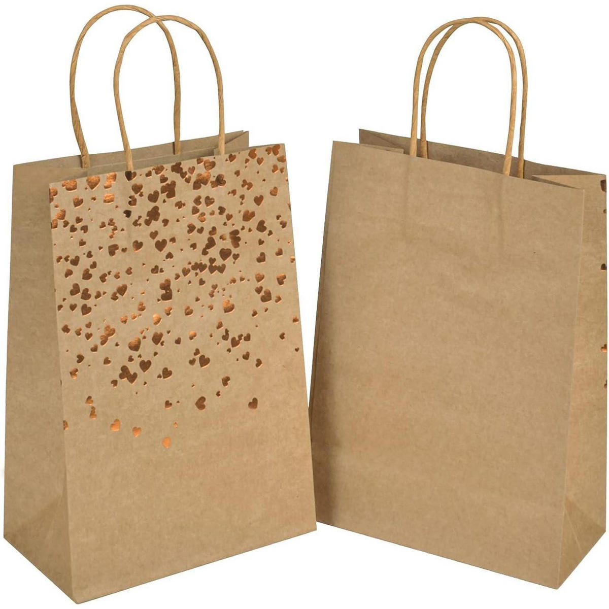 GESCHENKTÜTEN 10-teiliges Set mit Herz-Verzierung 21 x 15 cm - Bronzefarben, Papier (8/21/15cm)