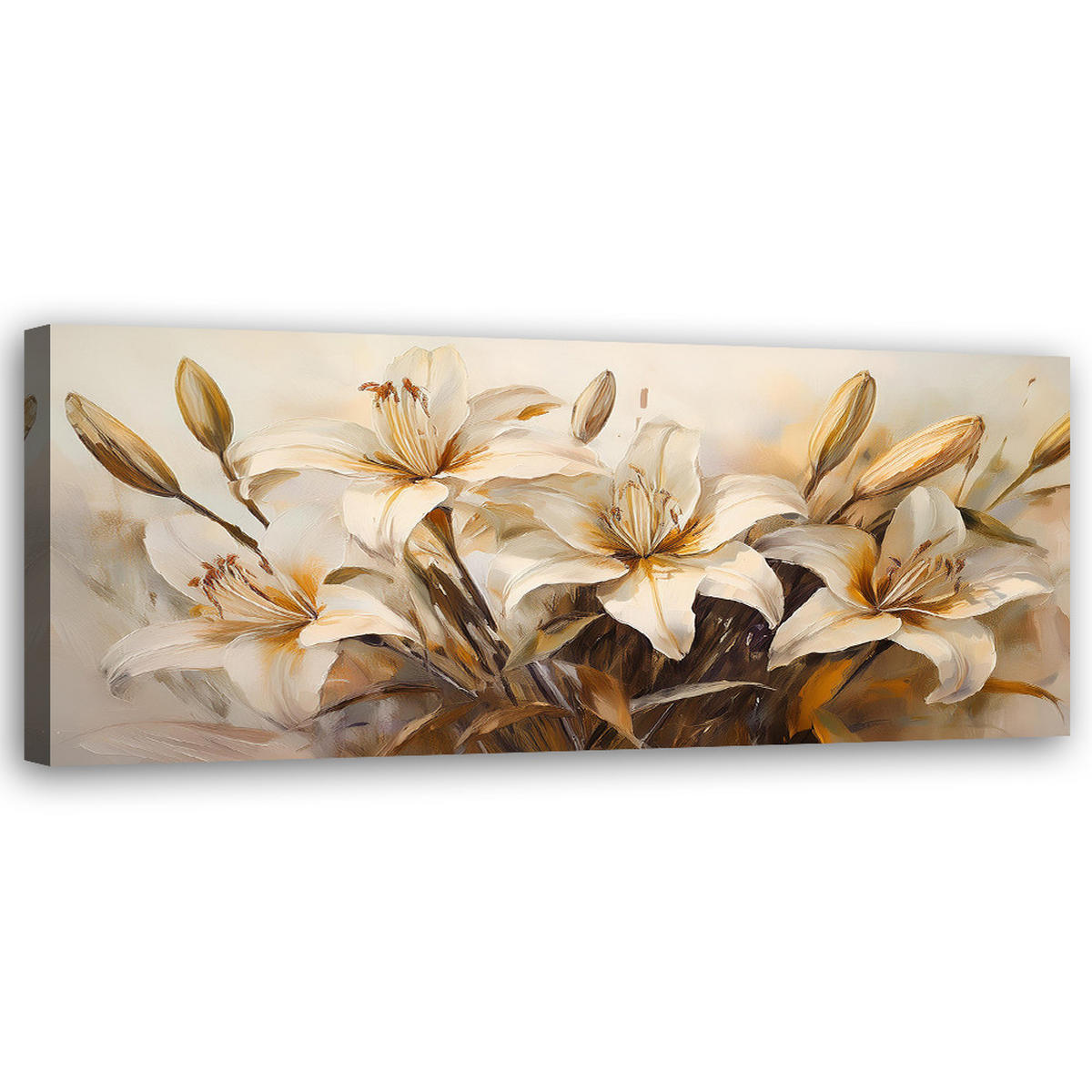 WANDBILD lilienblüten in beige im boho stil - Beige, Textil (90/30cm) - Feeby