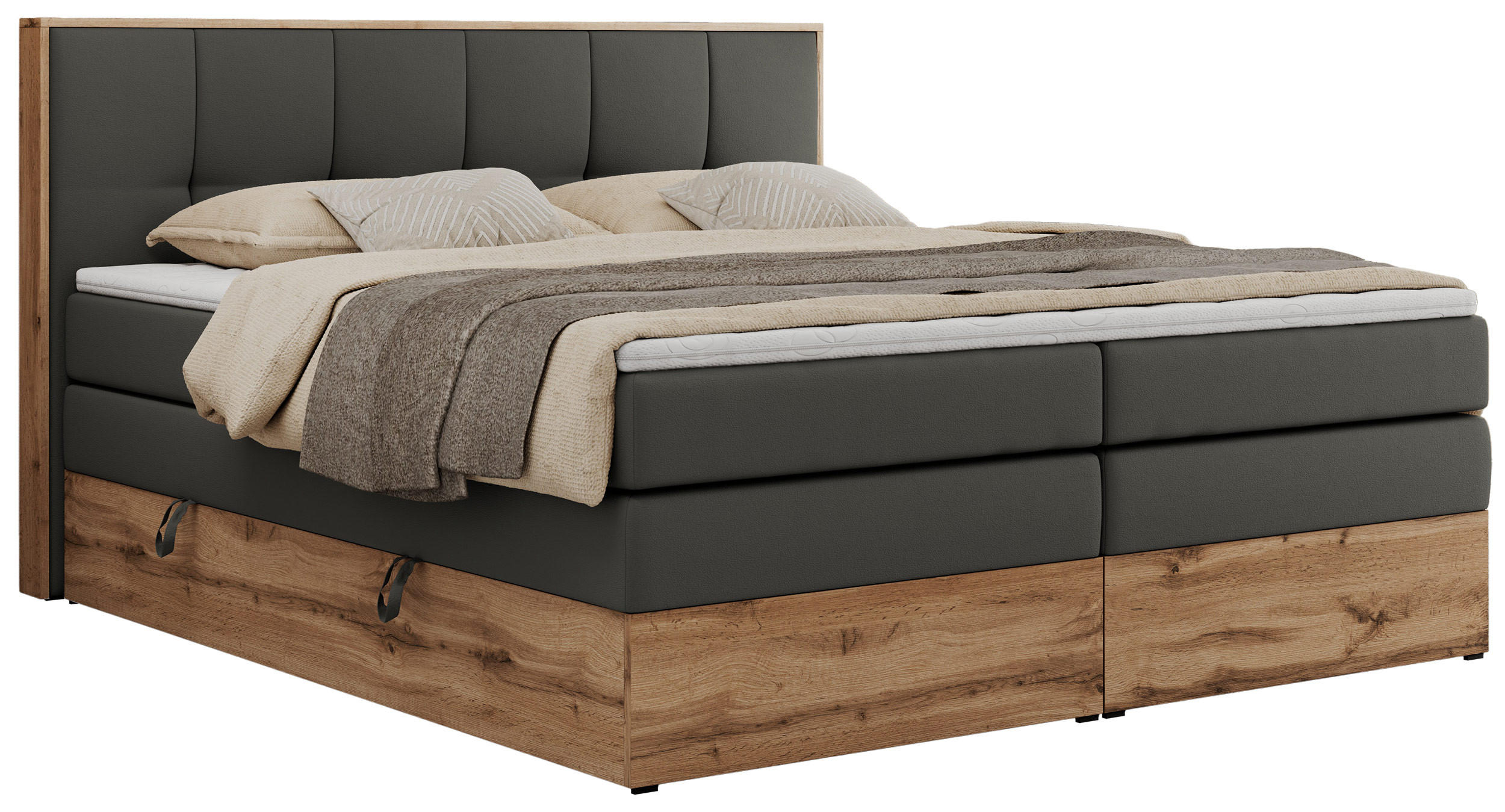 BOXSPRINGBETT ALBERO 1 KING 120/200 Dunkelgrau Kunstleder - H3 - Dunkelgrau, Holz/Textil (120/200cm) - MKS
