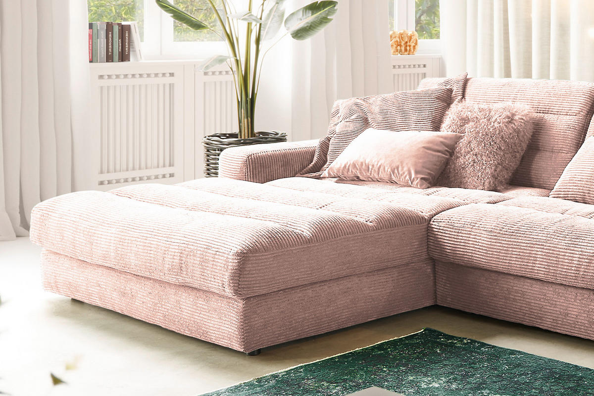 ECKSOFA XL LANA Pink Cord - Pink/Schwarz, Textil (416/205cm) - KAWOLA