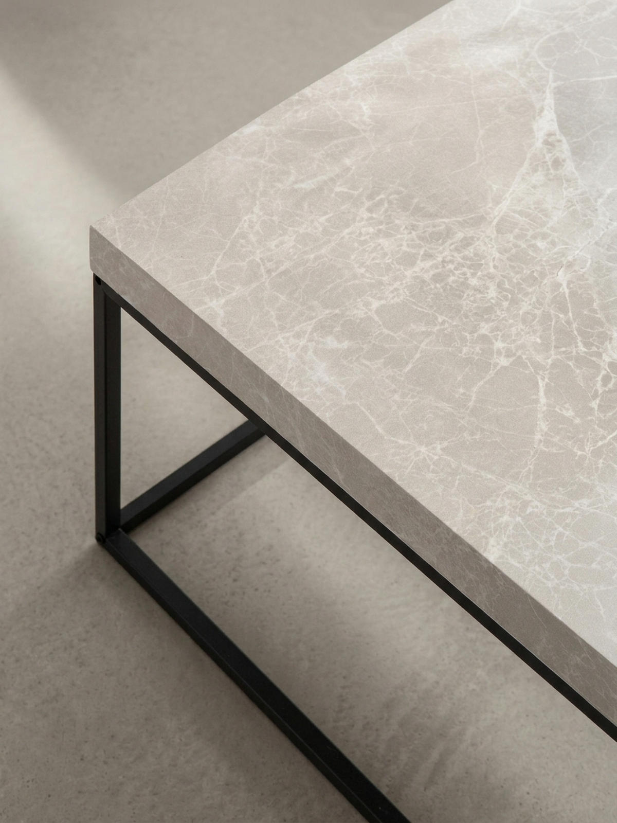 COUCHTISCH in Stein-Optik mit Metallbeinen im modernen Design, Beige 60x60x38 cm - Beige/Schwarz, Holzwerkstoff/Metall (60/60/38cm) - KADIMA DESIGN