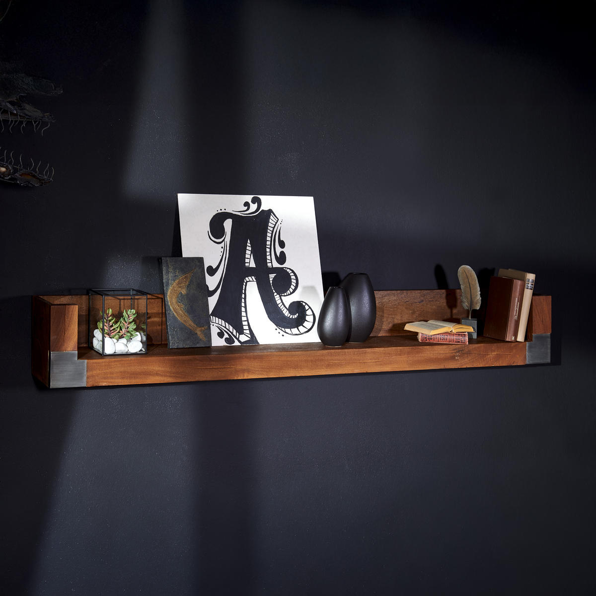 WANDREGAL Mango 180x22x24 braun lackiert Amsterdam #22 - Braun, Holz (180/24/22cm) - Massivmoebel24