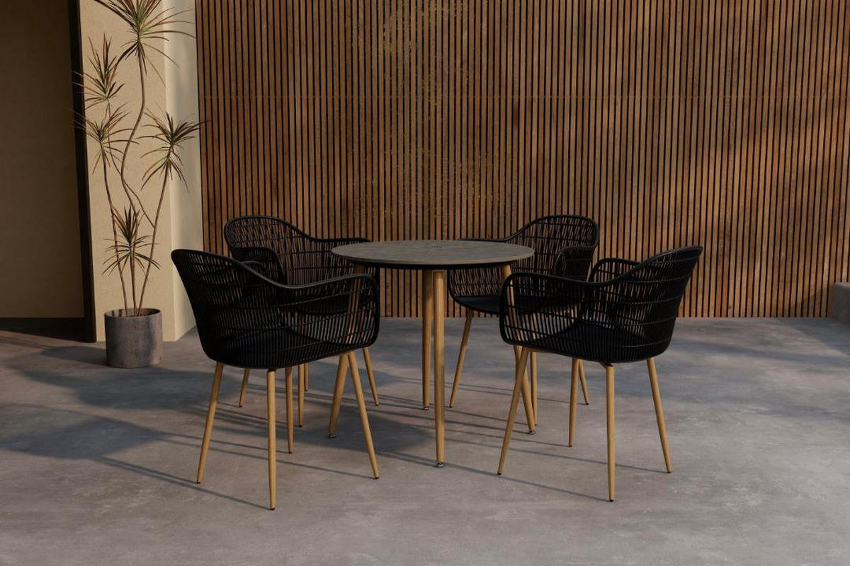 GARTENSET, Anafi, Tisch Schwarz, Stahl, 80 x 80 x 76 cm, 5-teilig - Schwarz, Metall - ebuy24