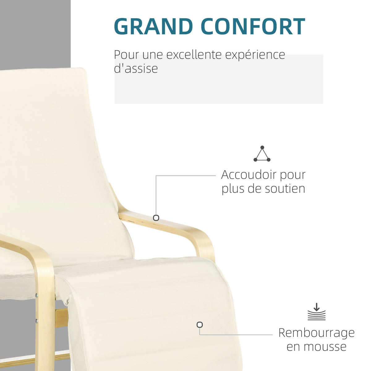 RELAXSESSEL DE-13227 mit verstellbarer Fußstütze & Massivholz Creme - Creme, Holz (66.5/100/94cm) - ComfortXL