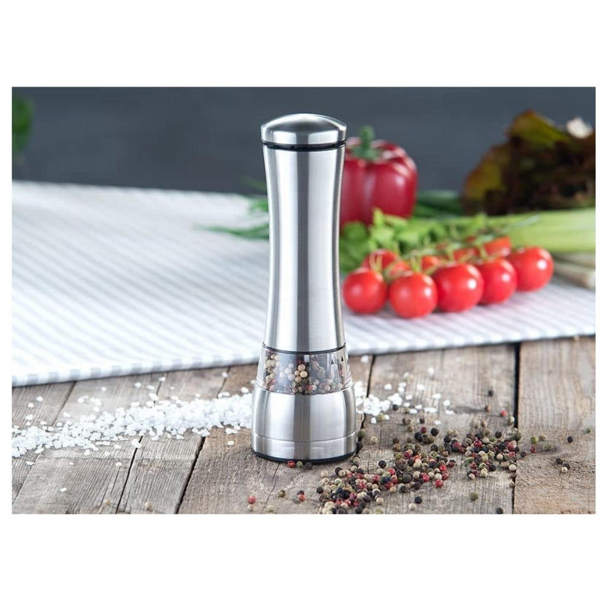 SALZ & PFEFFERMÜHLEN-SET – Elektrisch, 2er Set, Edelstahl & Acryl, Einstellbares Keramik-Mahlwerk, LED-Spot, Präzises Mahlen & Dosieren - Silberfarben, Metall (12/9/25cm) - Zwilling