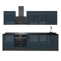 KÜCHENZEILE Fame-Line, Dunkelblau Hochglanz/Anthrazit, 280 cm ohne Arbeitsplatte - Anthrazit/Dunkelblau, Holzwerkstoff (280/82/51.6cm) - Vicco