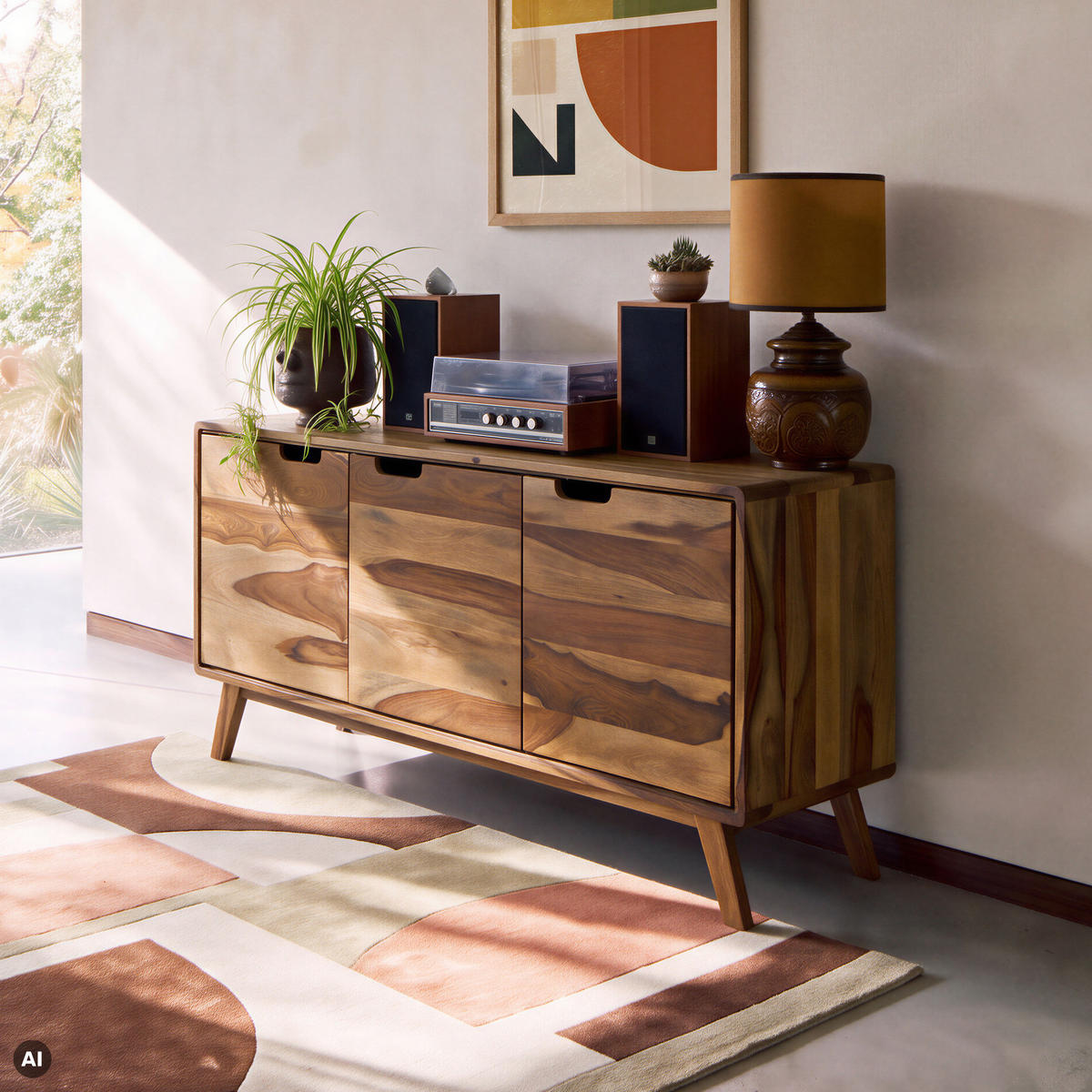 SIDEBOARD Sheesham 134x40x65 natur sandgestrahlt lackiert MALMÖ 2 #206 - Naturfarben, Holz (134/65/40cm) - Massivmoebel24
