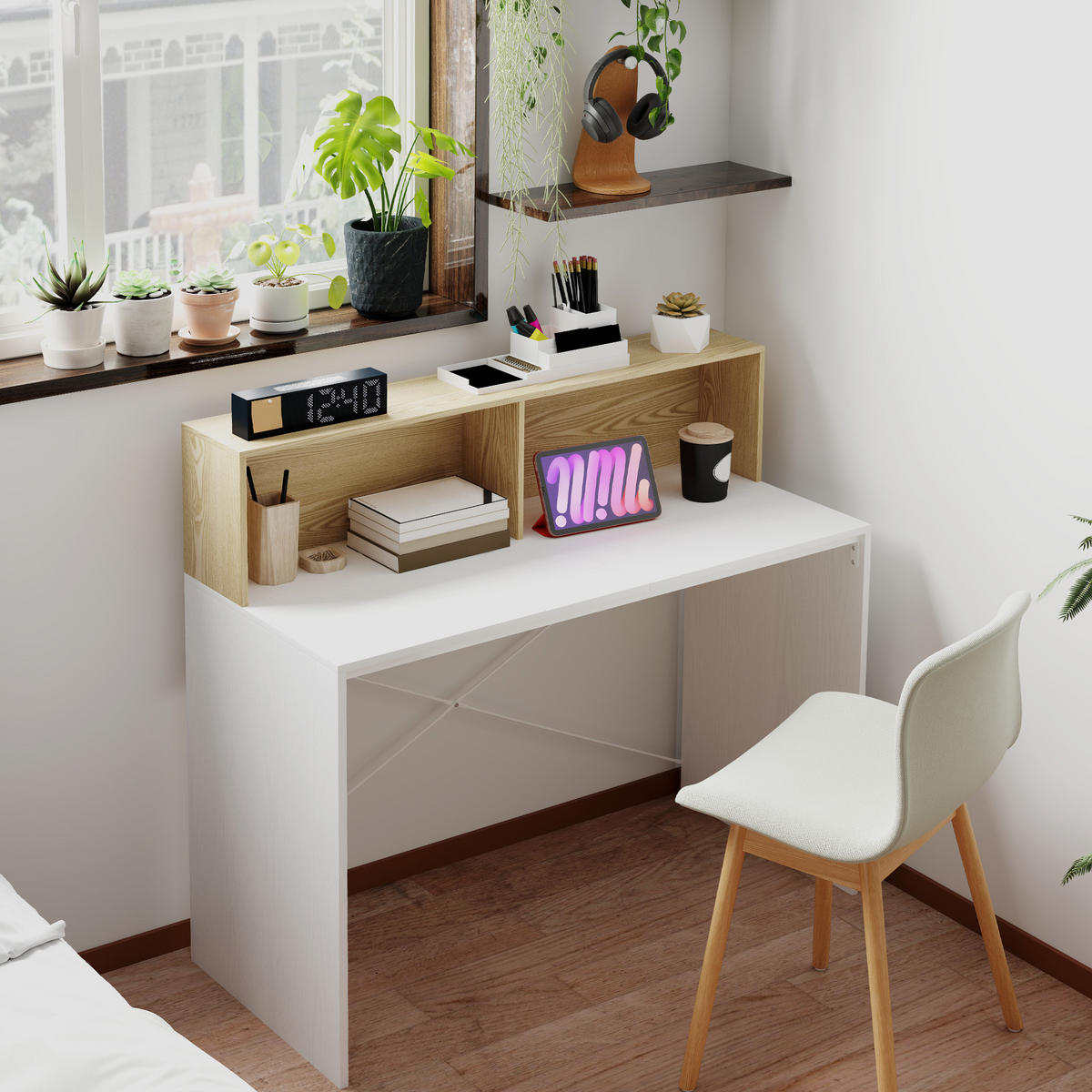 BÜROTISCH Weiß und Naturholz 1 Stück - Multicolor, Holzwerkstoff (80/40/102.6cm) - GiPP