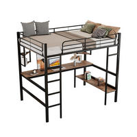 HOCHBETT mit Schreibtisch 90/200 cm in Schwarz – mit Regal und Rausfallschutz - Schwarz, Metall (90/200cm) - BEAOK