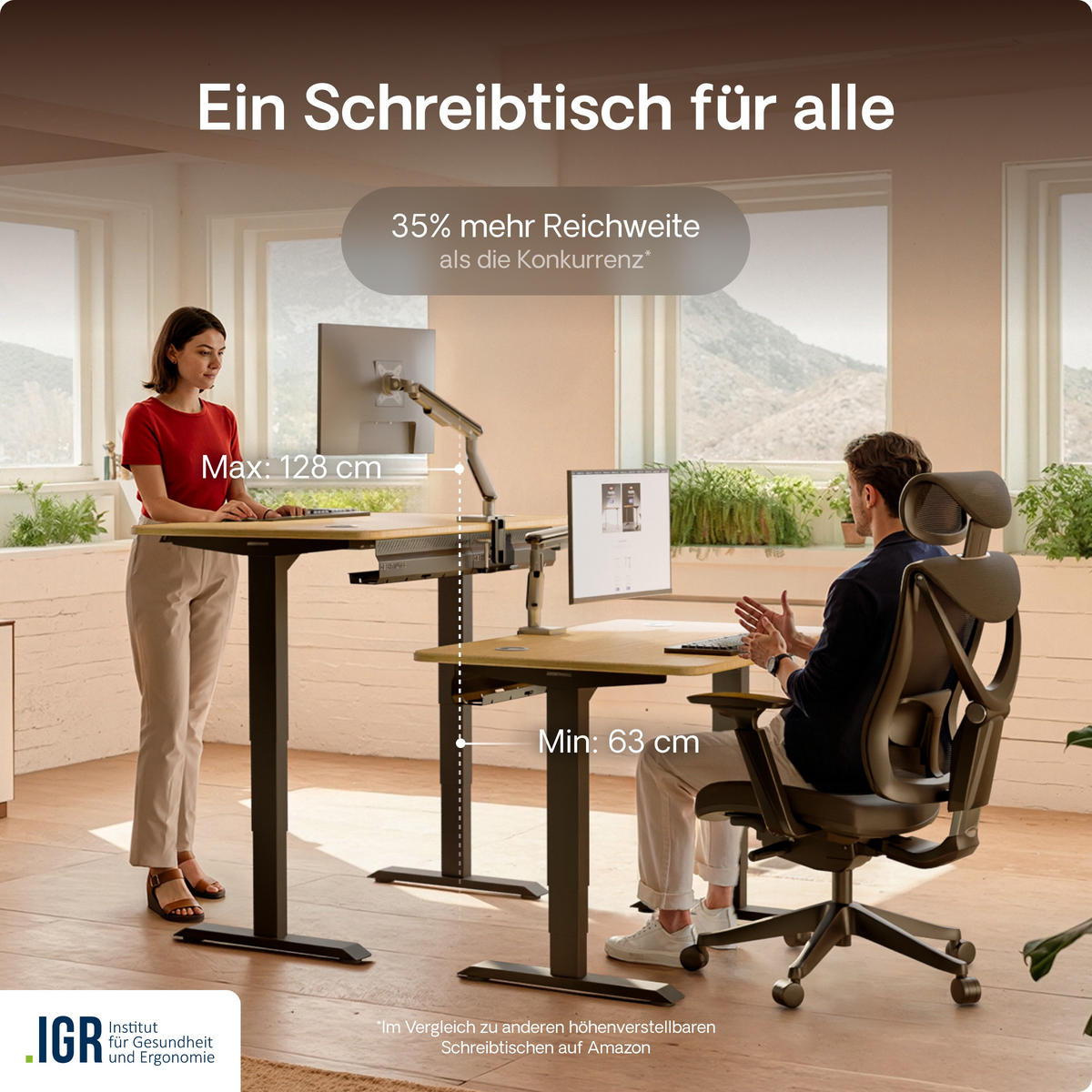 SCHREIBTISCH Elektrisch Höhenverstellbarer HomePro 120x60cm Schwarz/Bambus mit Memory-Funktion, Anti-Kollisions Technologie - Hellgelb/Schwarz, Holz (60/120/63.5cm) - Desktronic