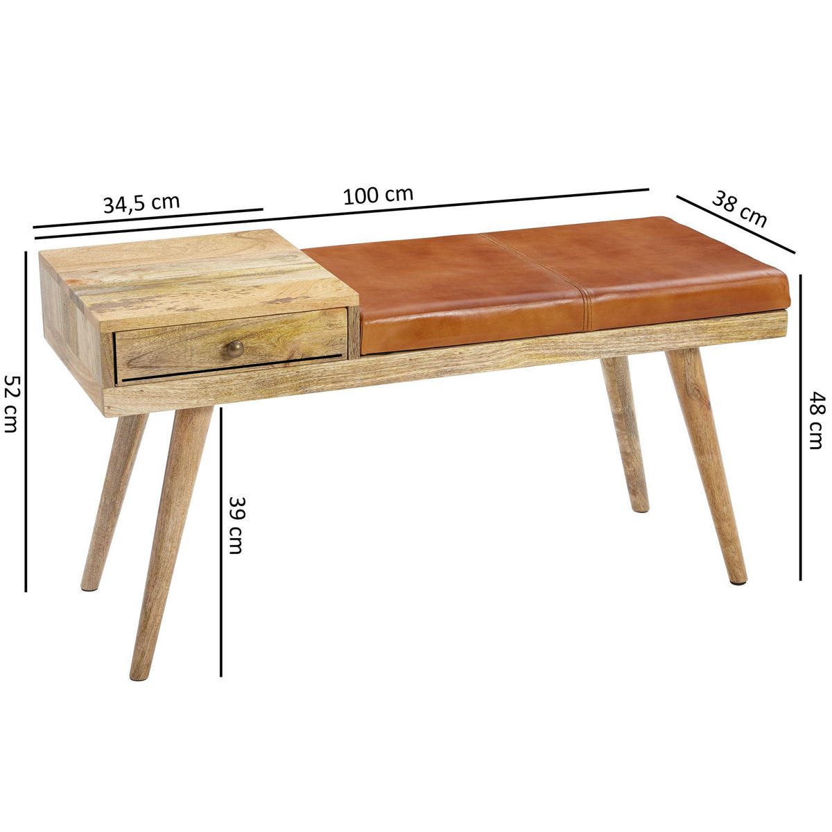 SITZBANK Retro Stil Stauraum Ziegenleder Bezug, Braun 100x38x52 cm - Braun, Leder/Holz (100/52/38cm) - KADIMA DESIGN