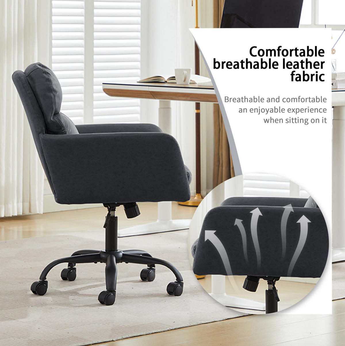 BÜROSTUHL höhenverstellbar PU Black - Schwarz, Kunststoff (60.5/102/71.58cm) - Meubliv