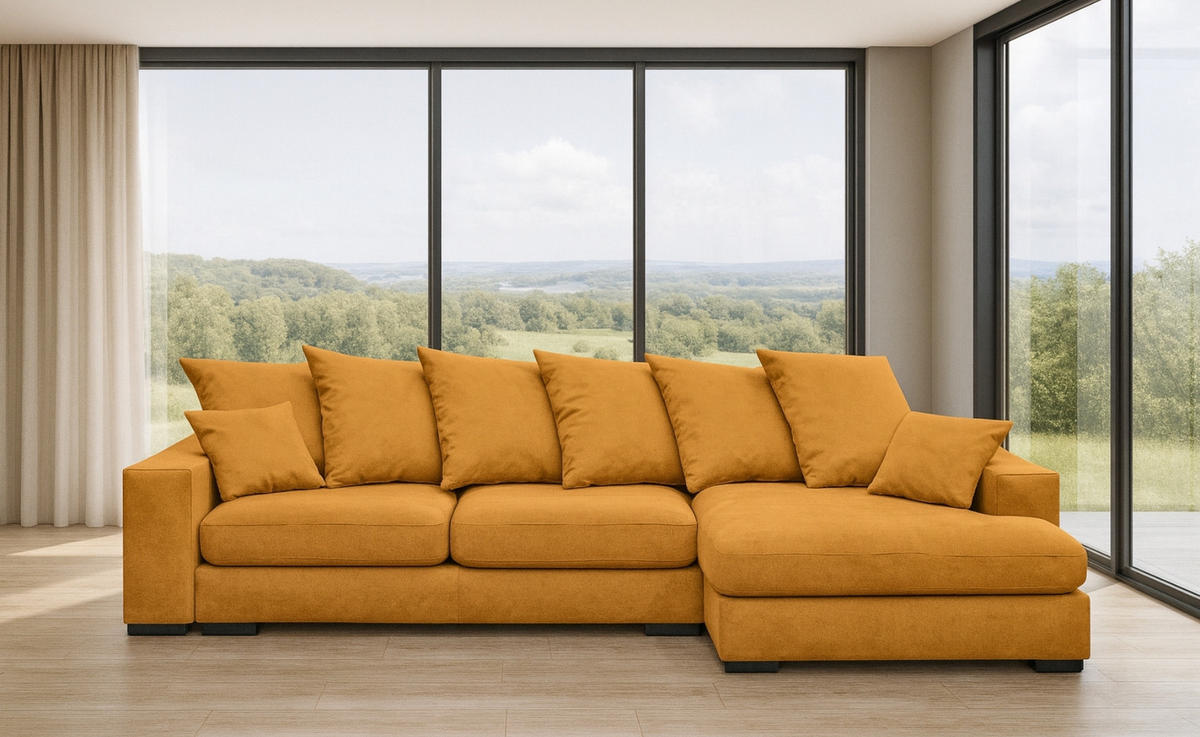 ECKSOFA Mit Schlaffunktion Und Bettkasten Couch L-form Gabon Stoff Riviera Rechts Orange - Orange, Holz (285/155cm) - Kaiser Möbel