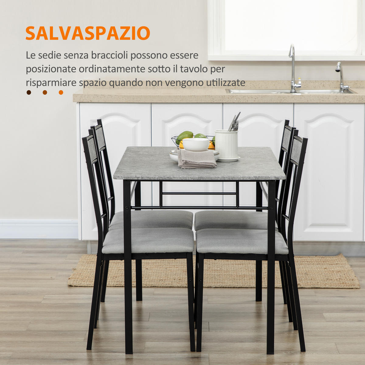 ESSZIMMER-SET, Metall rechteckig 5-teilig, grau-schwarz - Grau, Holzwerkstoff (70/75.5/107cm) - Vallsero
