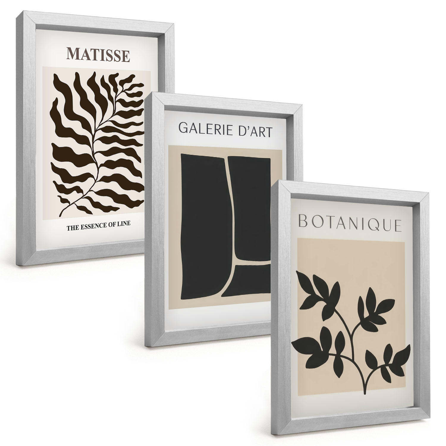 BILDER SET 3er Set - 20x30 cm Silberner Rahmen - Minimalistische Pflanzenposter - Silberfarben, Kunststoff (20/30cm) - TULUP