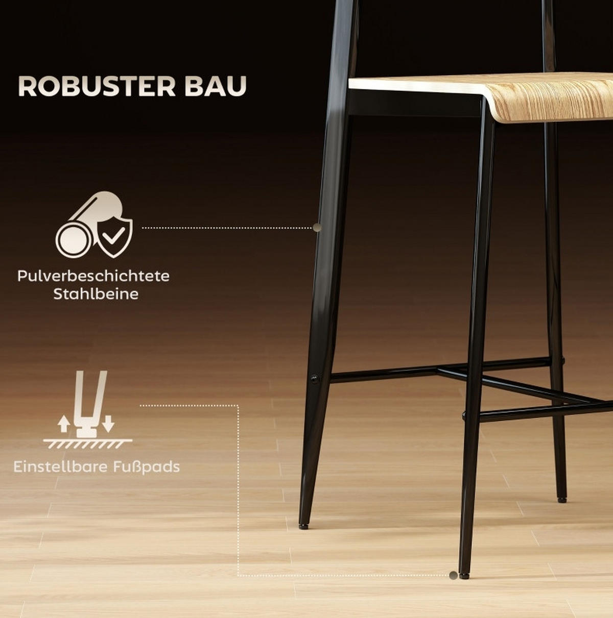 BARHOCKER Naturfarben mit Fußstütze, Sitzhöhe 66 cm - Naturfarben, Metall (43/103/55cm) - MIVRAY