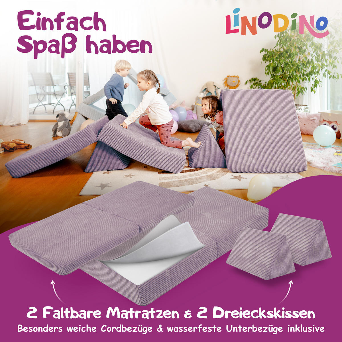 KINDERSOFA Spielparadies - Lila, Textil (66/52/150cm) - Linodino