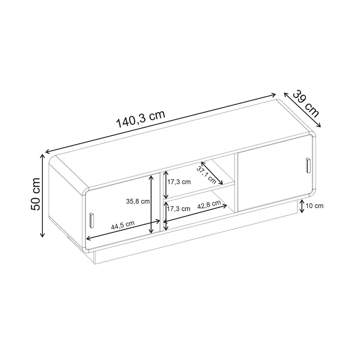 TV-LOWBOARD Rovel Eiche natur 140,3/39/50 cm - Naturfarben, Holzwerkstoff/Kunststoff (140.3/50/39cm) - Decortie