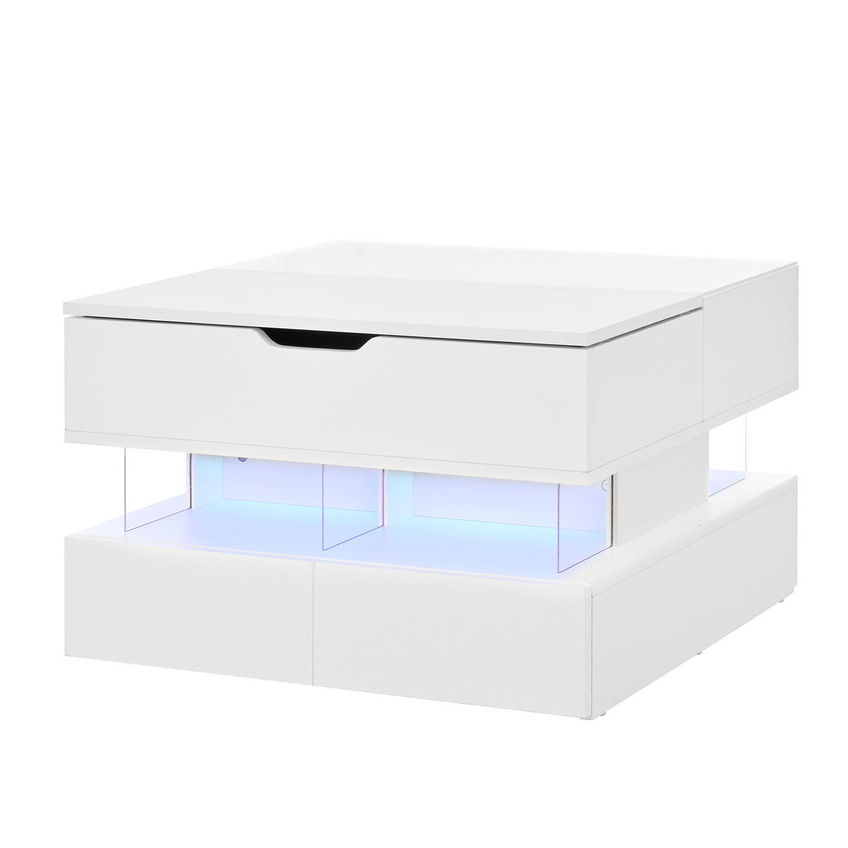 COUCHTISCH höhenverstellbar 70 x 67 x 57 cm Weiß mit LED - Weiß, Holzwerkstoff (112.5/70/57cm) - Meubliv