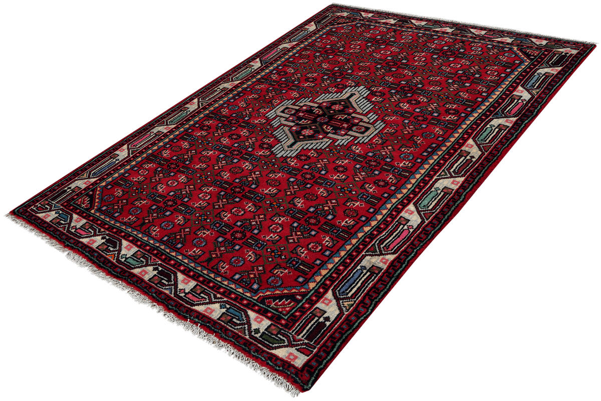 ORIENTTEPPICH handgeknüpft Assadabad Rot 146/102 cm Schurwolle - Rot, Textil (102/146cm) - Looma