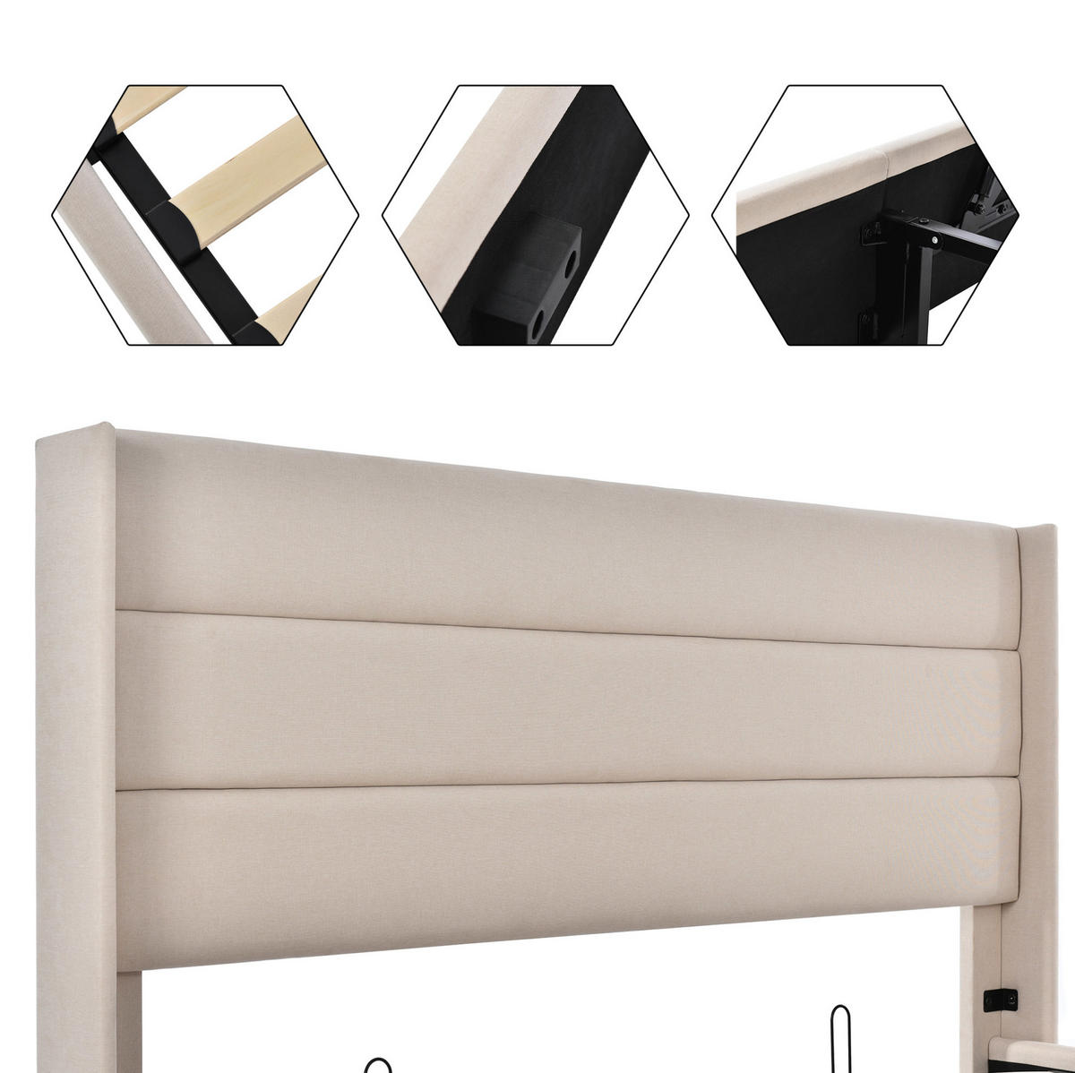 POLSTERBETT 140/200 cm Beige aus Leinen mit Bettkasten - Beige, Textil (140/200cm) - OKMYHOME