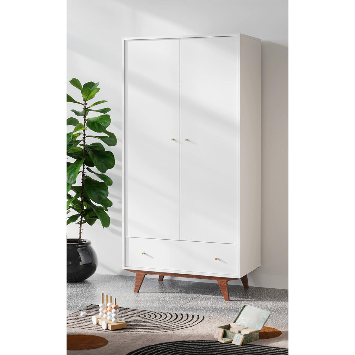 SKRIŇA 2 dvere Mid Biela a drevo - biela, kompozitné drevo (90/185/50cm) - Petits-meubles
