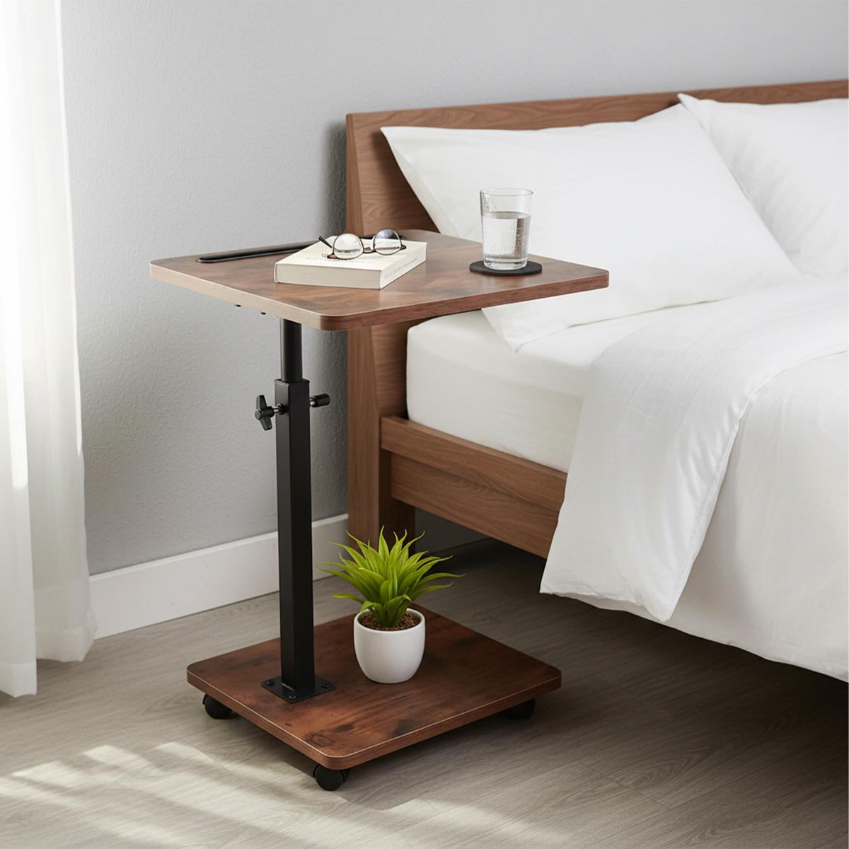 BEISTELLTISCH Braun Schwarz höhenverstellbar - Braun, Holzwerkstoff/Metall (40/30/48cm) - Relaxdays