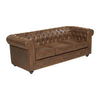 SOFA 3-Sitzer - Microfaser - Vintage-Look - CHESTERFIELD - Braun, Textil (88/72/205cm) - Vente-Unique