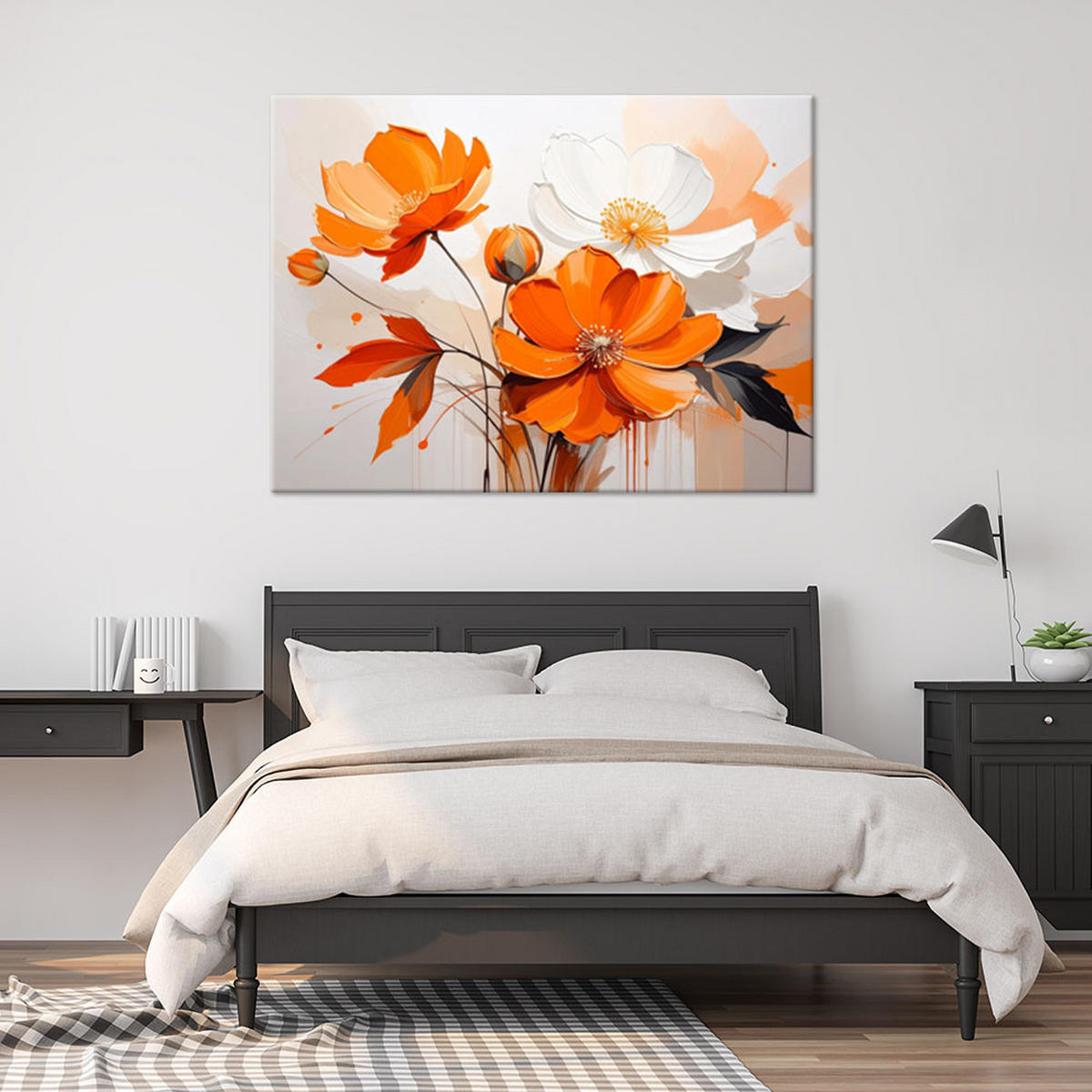 WANDBILD, Orangefarbene Blüten in einer eleganten dekorativen Ausführung - Orange, Textil (100/70cm) - Feeby