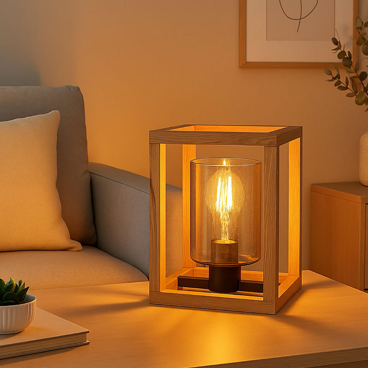 LED TISCHLEUCHTE Rauchglas Schwarz - Braun, Glas (17/17/22cm) - Globo Lighting