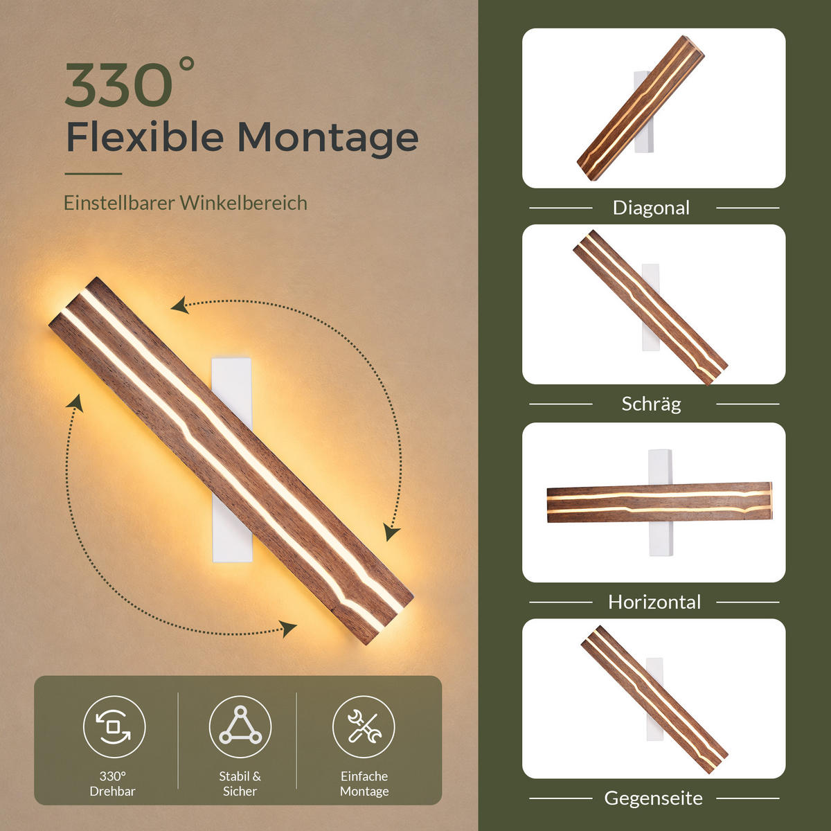 LED WANDLEUCHTE Vexmar 50/8/3 cm - Braun, Holz/Metall (8/3/50cm) - ZMH