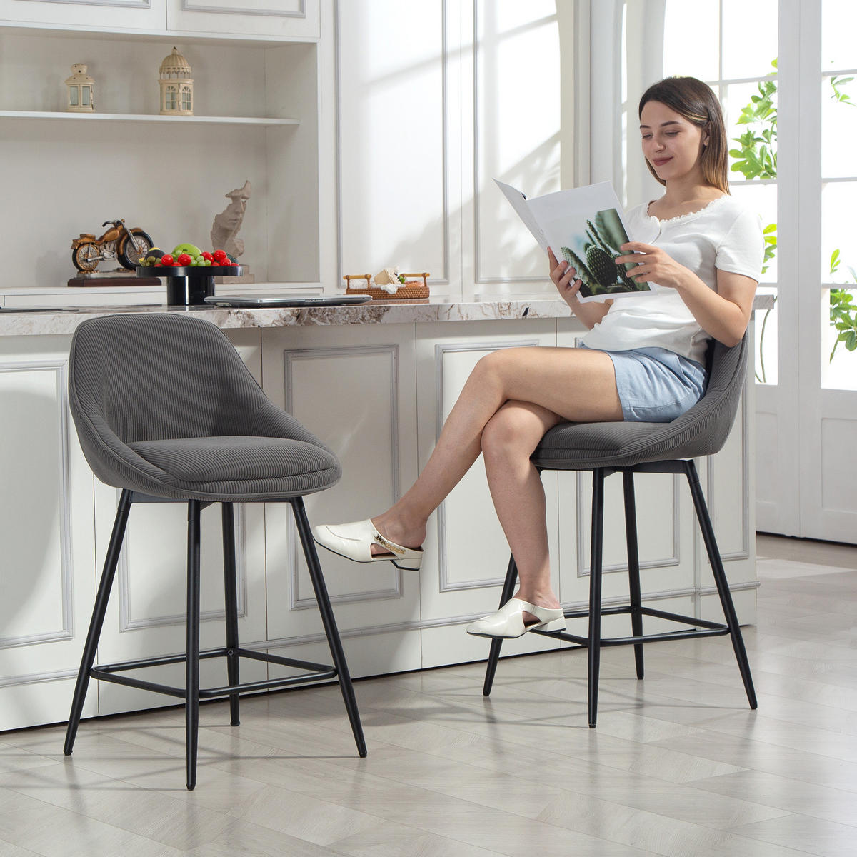 BARHOCKER 2er-Set Grau 52.0/49.0/88.0 cm - Grau, Textil (49/88/52cm)