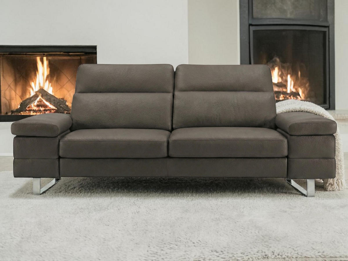 3-SITZER Sofa Virage Echtleder Greige - Greige, Leder/Metall (212/75/109cm)