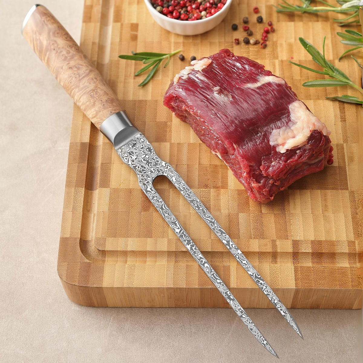 TRANCHIERGABEL 18 cm - Birkefarben, Holz/Metall (32cm) - Zayiko