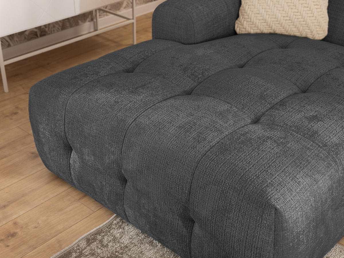 ECKSOFA inkl. Hocker Kozy im Bumpy-Design mit Schlaffunktion und fester Rückenlehne aus weichem Grau Chenille-Stoff - Ottomane links - Schwarz/Grau, Holz/Kunststoff (161/234cm) - S-Style Möbel