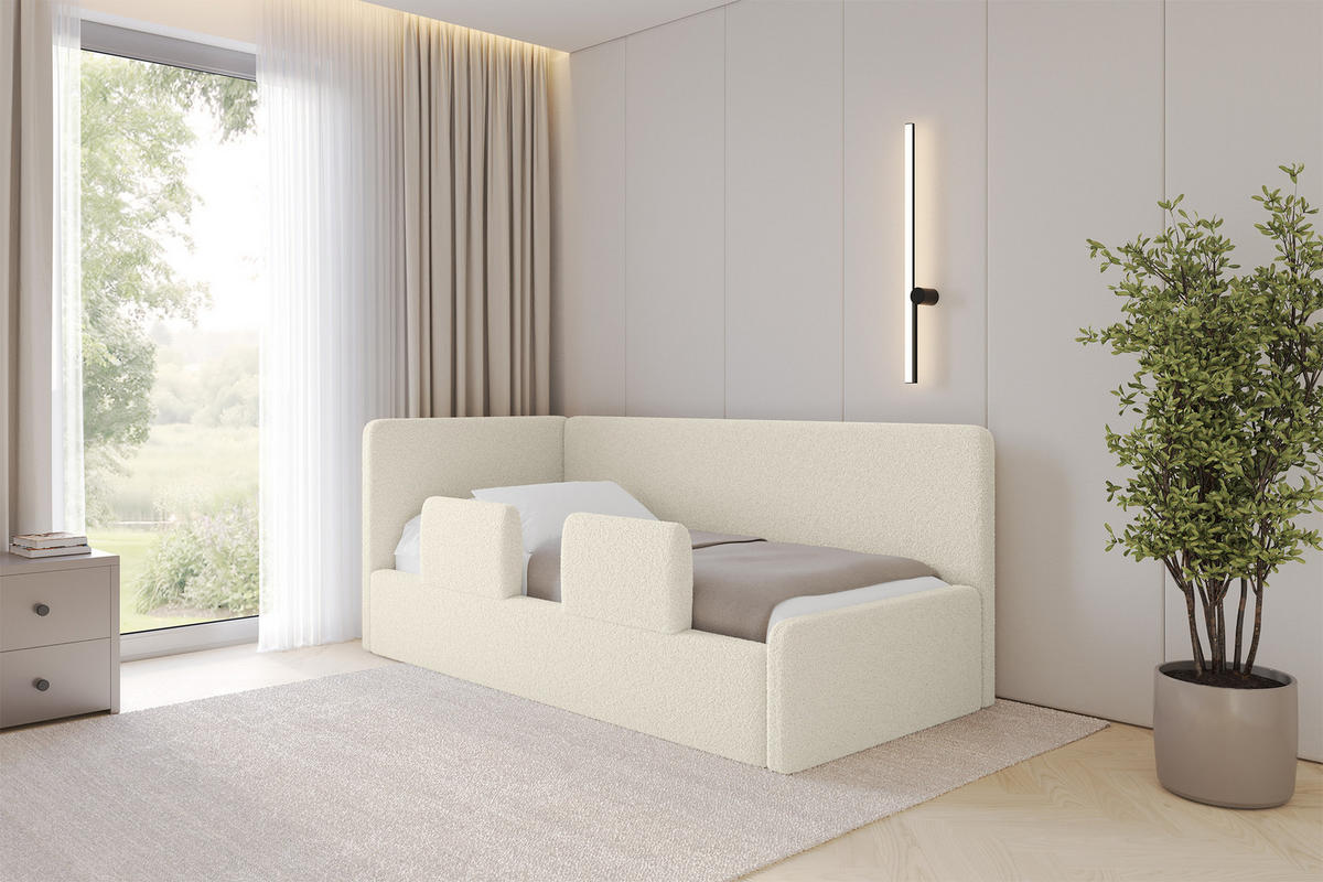 EINZELLBETT Jugendbett mit Bettkasten, Rechts - NORY 100x200 Beige - Perlmutt, Holzwerkstoff/Textil (100/200cm) - ALTDECOR