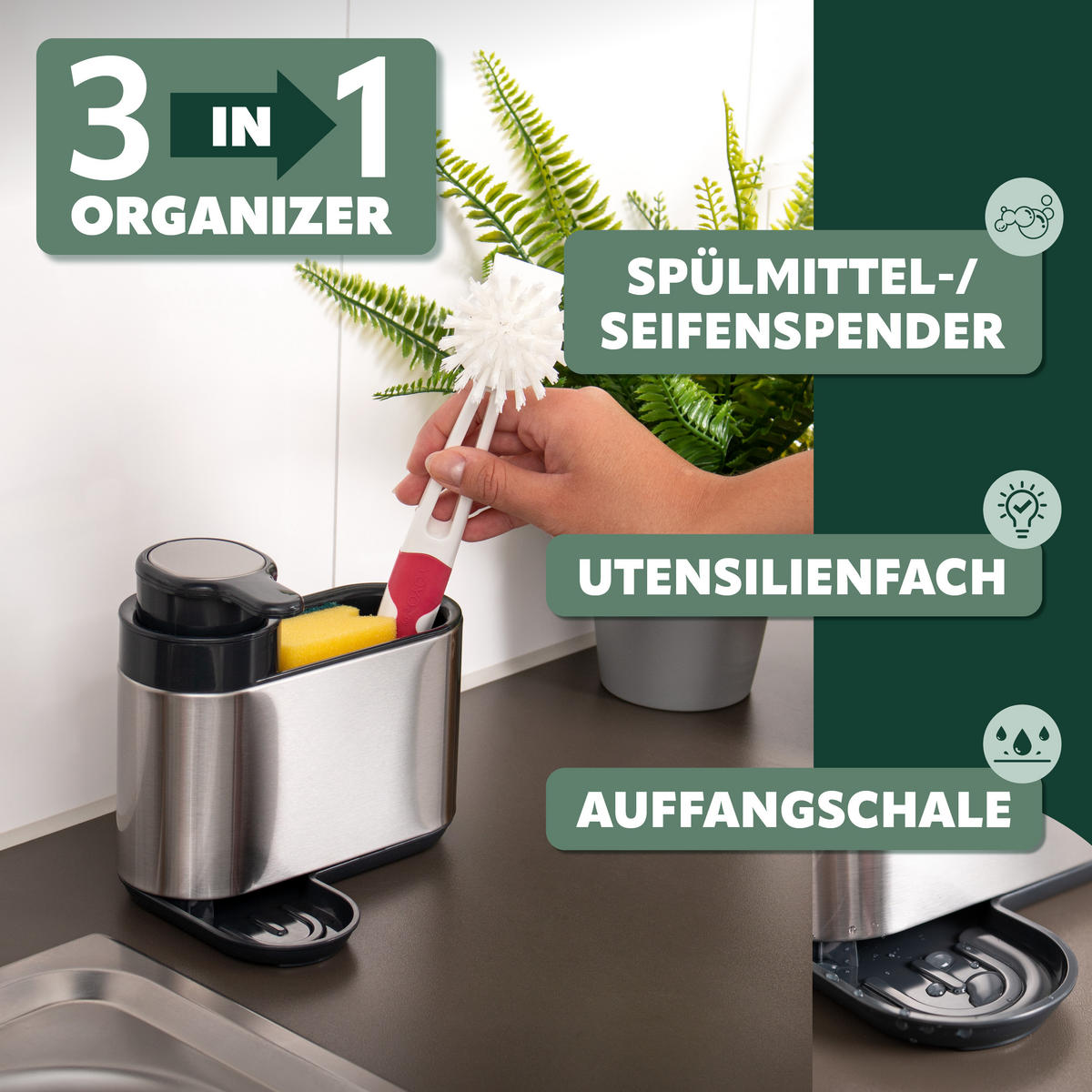 SPÜLBECKEN-ORGANIZER, silber, Kunststoff, Edelstahl - Edelstahlfarben, Metall (17.8/15.5/12.7cm) - bremermann