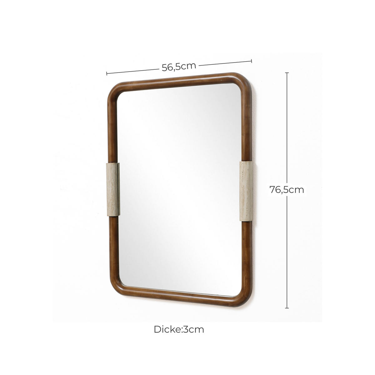 RECHTECKIGEM Holz Wandspiegel mit Rahmen B56×H76cm - Braun, Naturmaterialien/Holz (3/76.5/56cm) - Hometopia