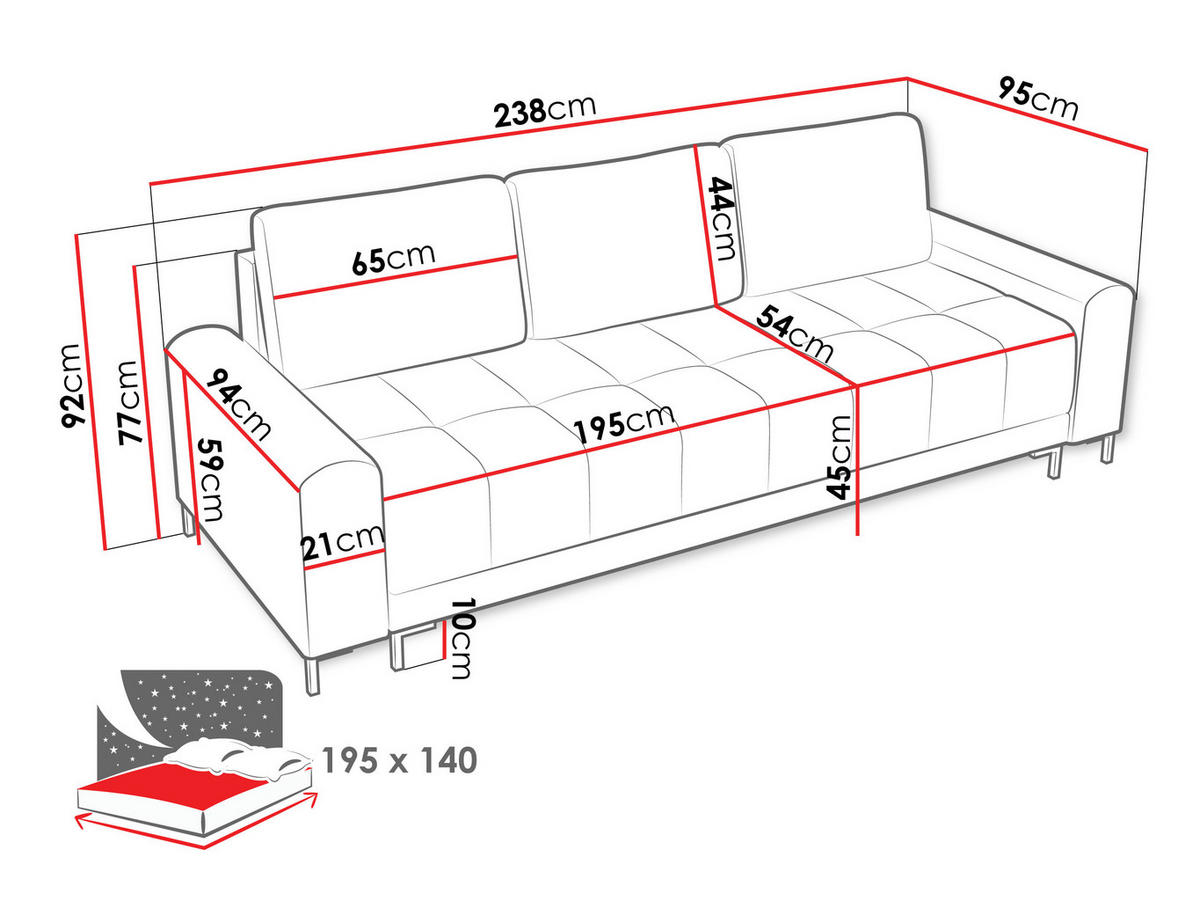 SCHLAFSOFA Aris - Hellgrau/Schwarz, Holz/Textil (238/92/95cm) - MIRJAN24