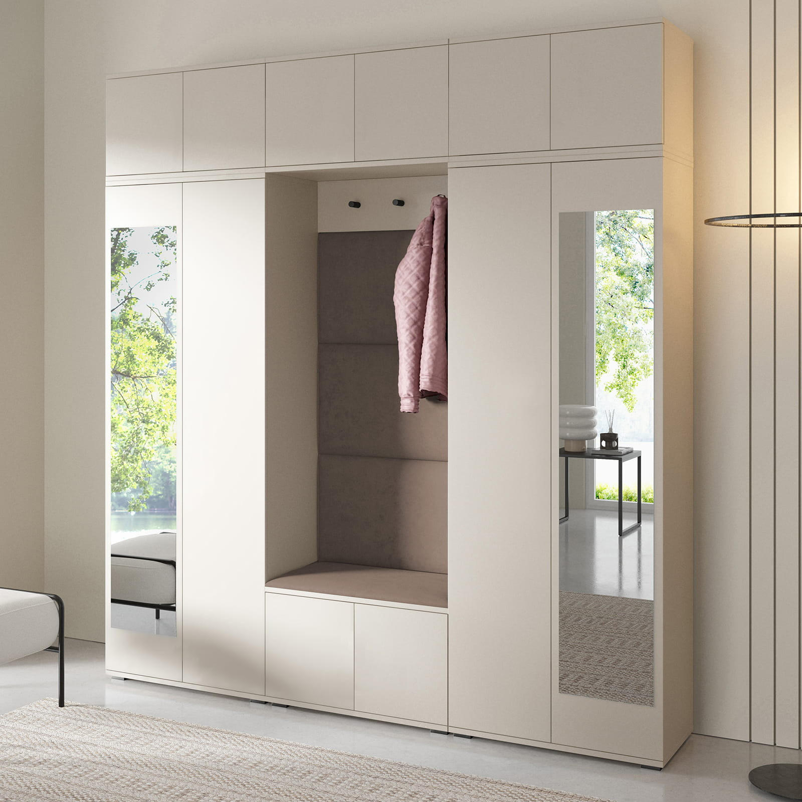 GARDEROBE Napoli 2 Kleiderschrank mit Polsterpaneelen Braun - Beige/Braun, Holzwerkstoff (210/229/40cm) - Jerpax