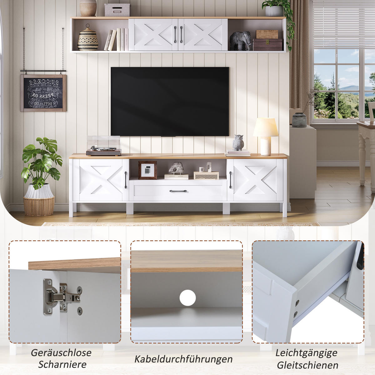 TV-LOWBOARD 180x40x50 cm Weiß 4 Schränke 1 Schublade Set - Weiß, Holzwerkstoff (30/27/180cm) - FLIEKS